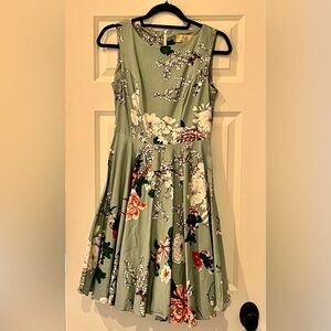 *GRACE KARIN* GREEN FLORAL RETRO SWING DRESS- SIZE SMALL